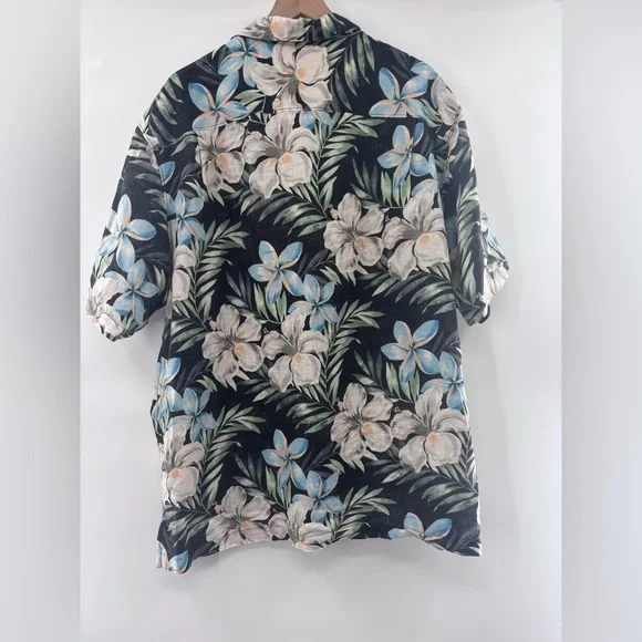 Tommy Bahama 100% Linen Black Floral Hawaiian Shirt Size XL - Picture 4 of 6